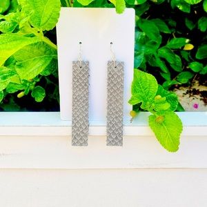 Grey Leather Bar Earrings- Grey Bar Dangle Earrings